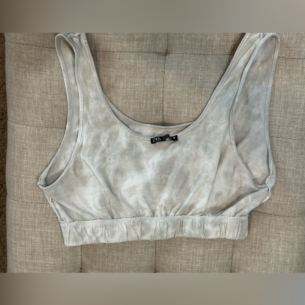 Zara Tie-Dyed Knit Cropped Tank Top - Light Gray - Size Large - EUC - Picture 3 of 7